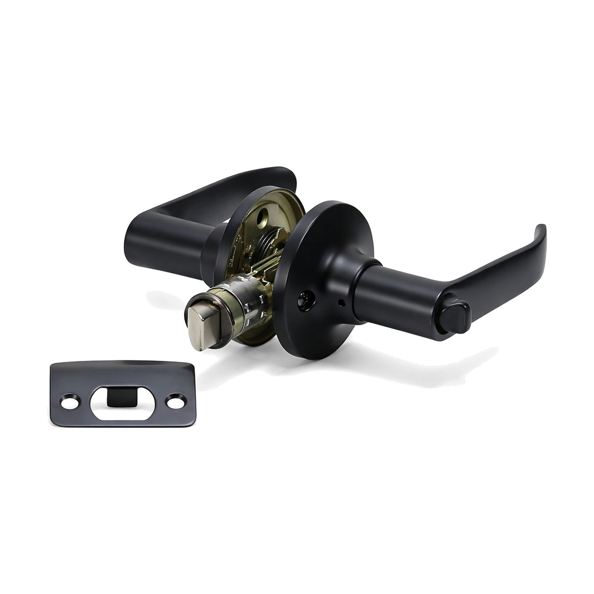 Folkamp RV door lockset, Lever, Matte Black, Privacy (1336-MB)