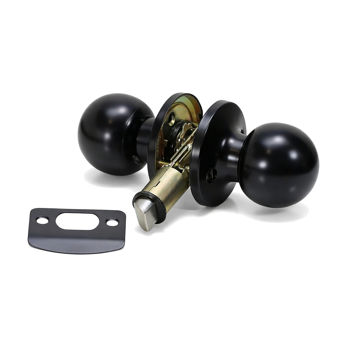 Folkamp RV door lockset, Ball Knob, Matte Black, Passage (1225R-MB)