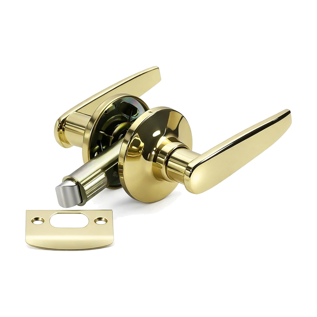 Folkamp RV door lockset, Straight Lever, Polished Brass, Passage (2228-PB)