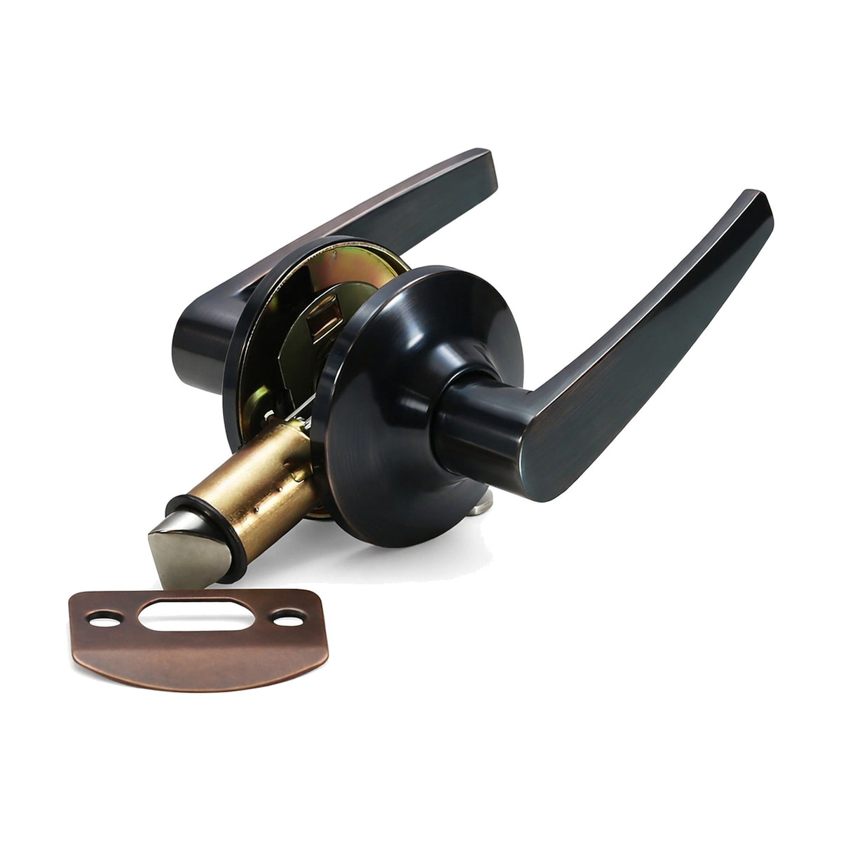 Folkamp RV door lockset, Straight Lever, Vintage Brass, Passage (2228-VBA)