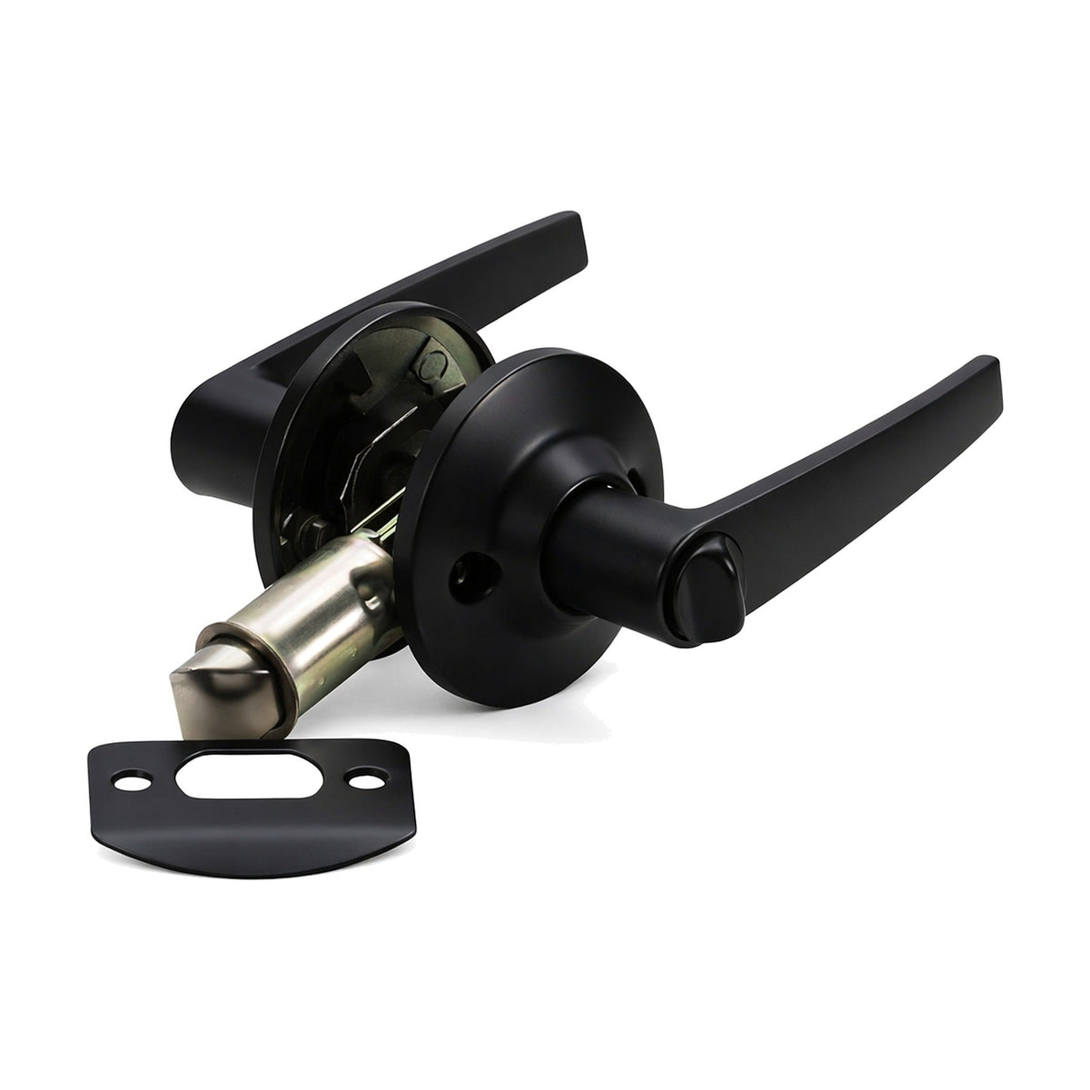 Folkamp RV door lockset, Straight Lever, Matte Black, Privacy (2338-MB)