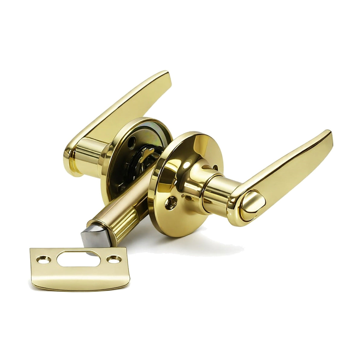 Folkamp RV door lockset, Straight Lever, Polished Brass, Privacy (2338-PB)