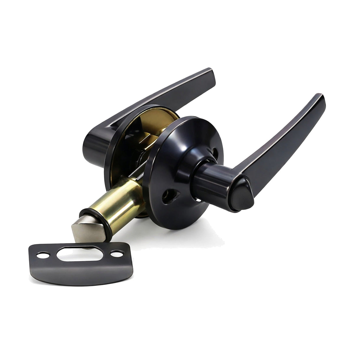 Folkamp RV door lockset, Straight Lever, Vintage Brass, Privacy (2338-VBA)