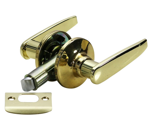 Folkamp - Lockset for RV - Style 5 - Lever Set - (Passage | Polished Brass) - Recreational Vehicle Camper Trailer Mobile Home