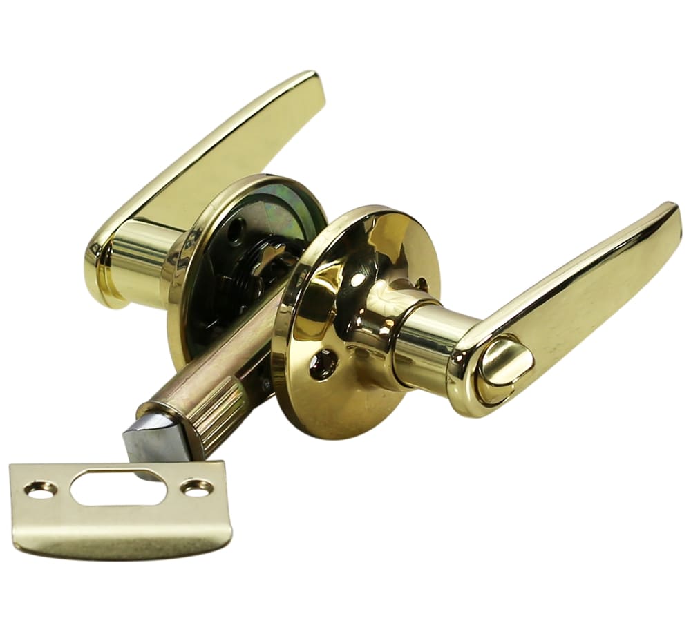 Folkamp - Lockset for RV - Style 5 - Lever Set - (Privacy | Polished Brass) - Recreational Vehicle Camper Trailer Mobile Home